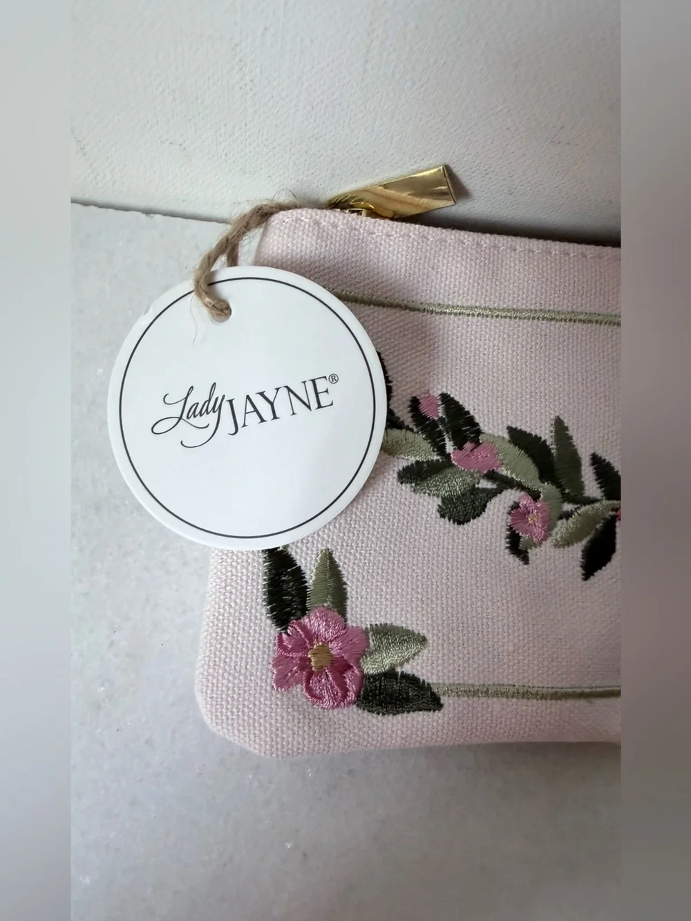 Pink Floral Embroidered Women's pouch 8”x4”